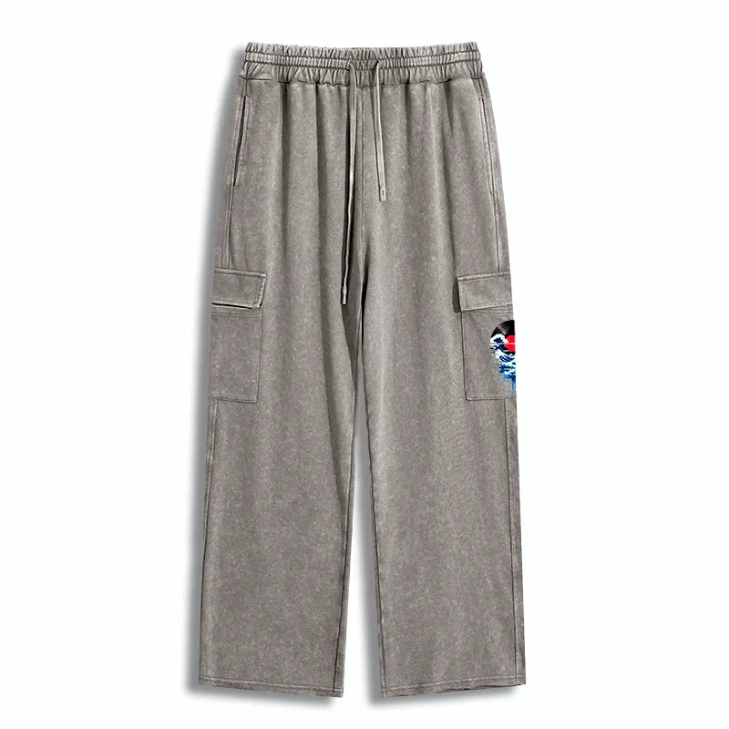 Kyoto-Lion Vinyl Records And Waves Washed Utility Sweatpants