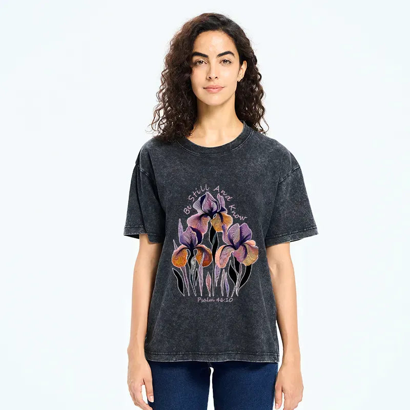 japanese iris floral washed tee for casual