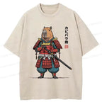 Kyoto-Lion Japan Capybara Samurai Washed T-Shirt