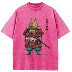Kyoto-Lion Japan Capybara Samurai Washed T-Shirt