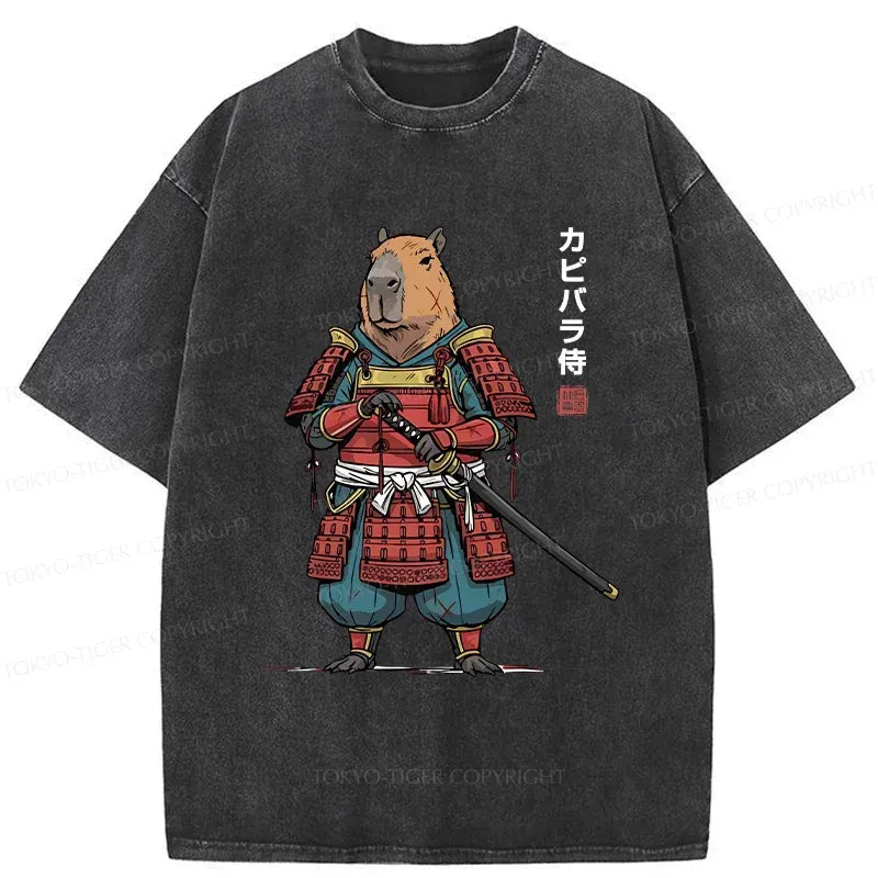 Kyoto-Lion Capybara Samurai Washed T-Shirt