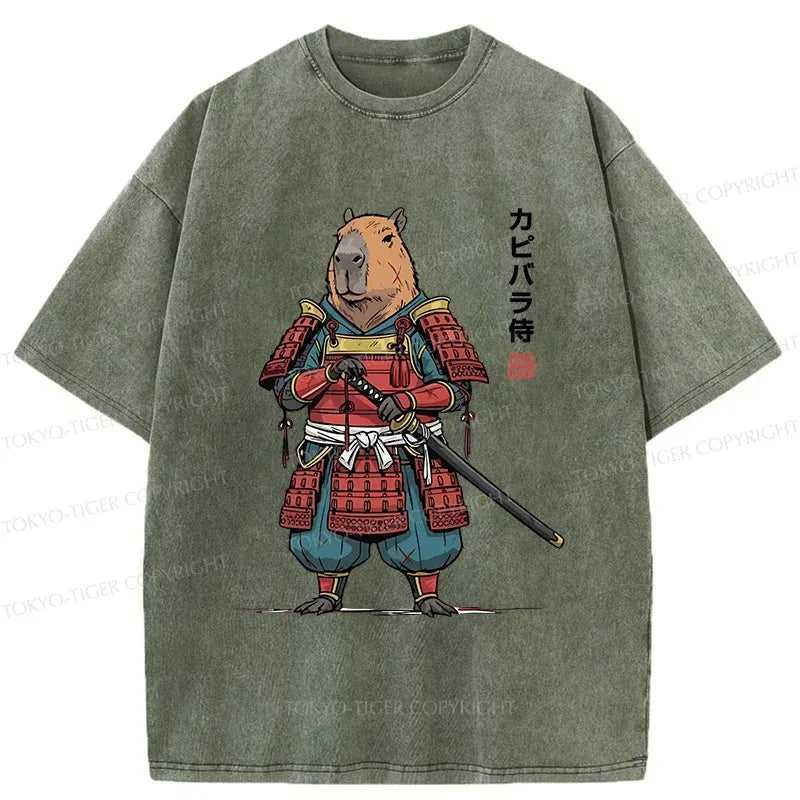 Kyoto-Lion Capybara Samurai Washed T-Shirt