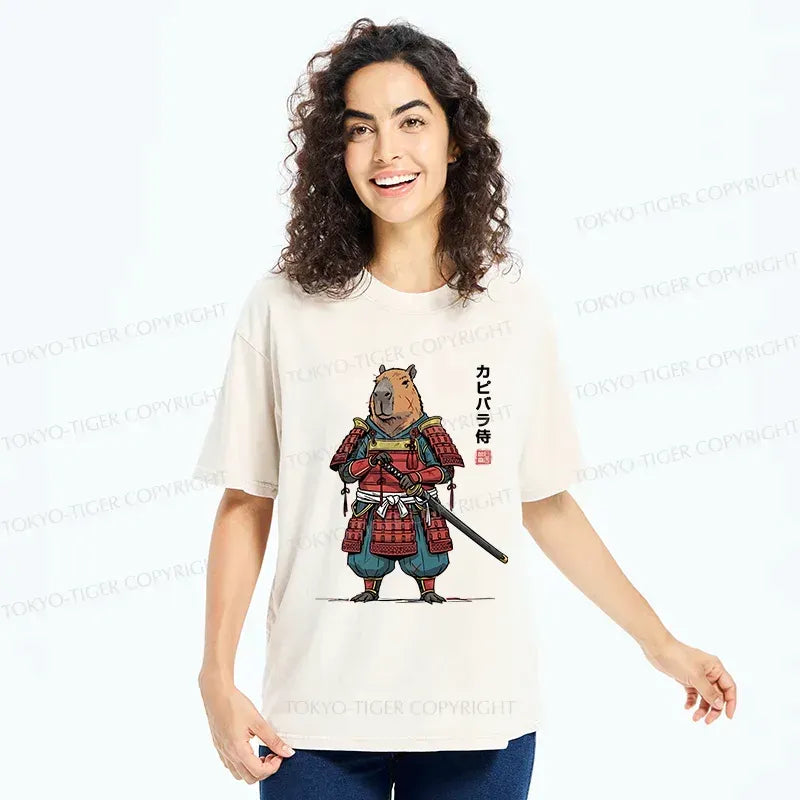 Kyoto-Lion Capybara Samurai Washed T-Shirt