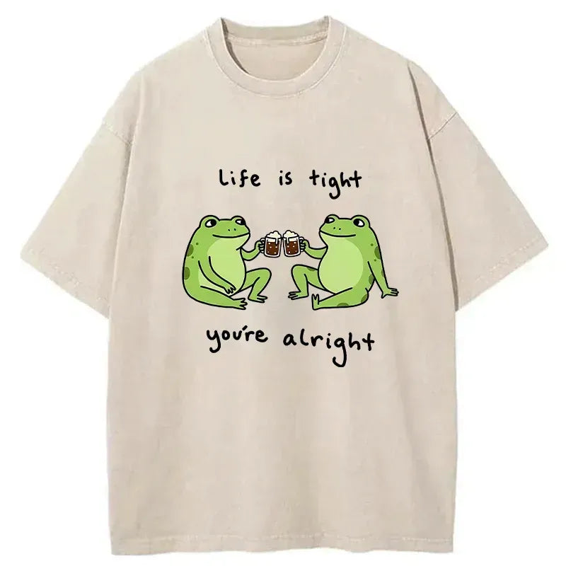 Trendy Japanese Frog Washed T-Shirt