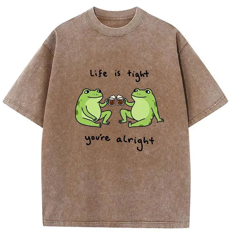 Trendy Japanese Frog Washed T-Shirt