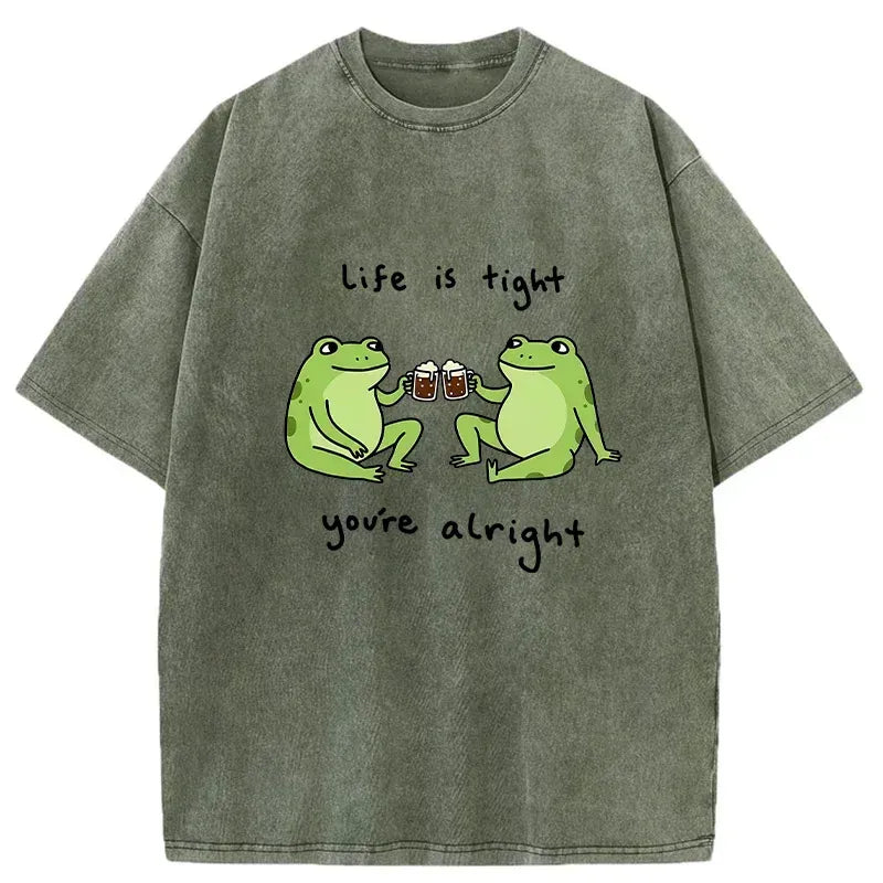 Trendy Japanese Frog Washed T-Shirt