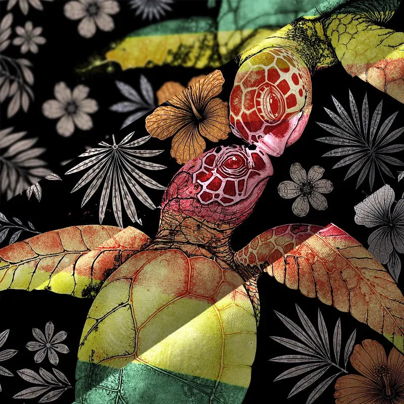 Kyoto-Lion Slow Proud Floral Turtle Couple Aloha Hawaiian Shirt