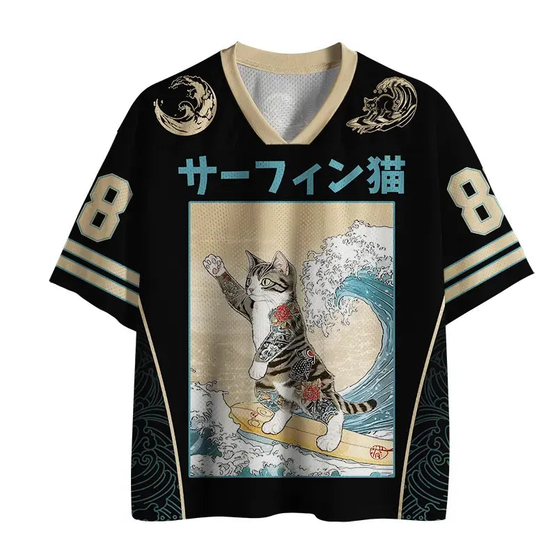 Unisex Cat Surfing Mesh Jersey