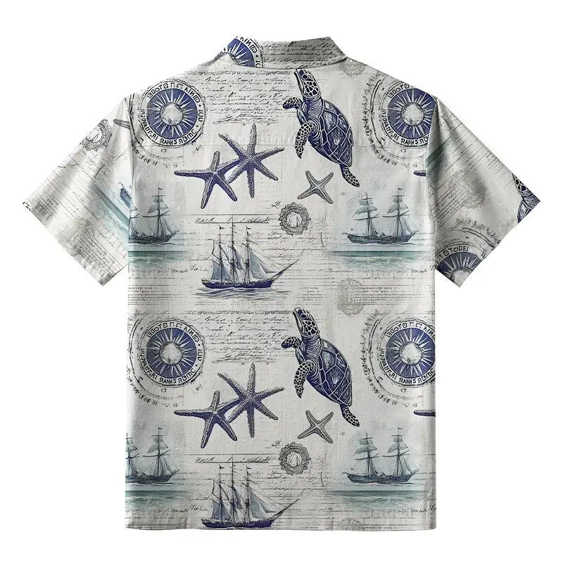 Kyoto-Lion Retro Nautical Elements Aloha Hawaiian Shirt
