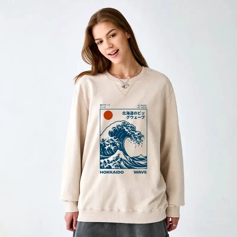 Kyoto Wave Washed Sweatshirt for Daily Wear