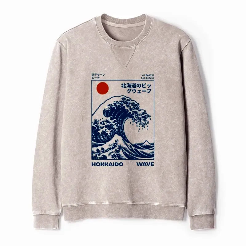 Kyoto-Lion Hokkaido Wave Japan Washed Terry Sweatshirt