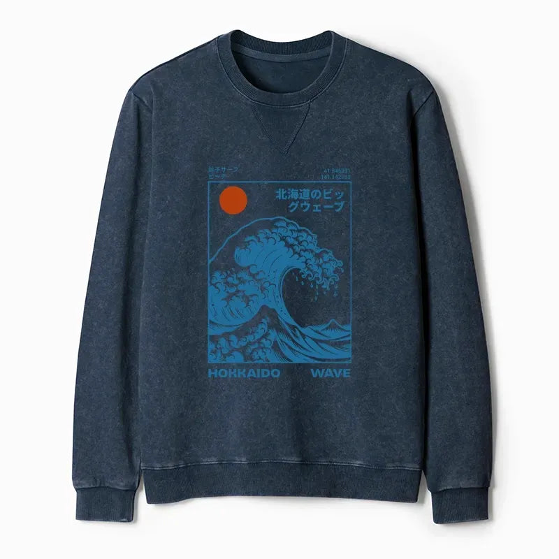 Kyoto Wave Washed Sweatshirt for Daily Wear