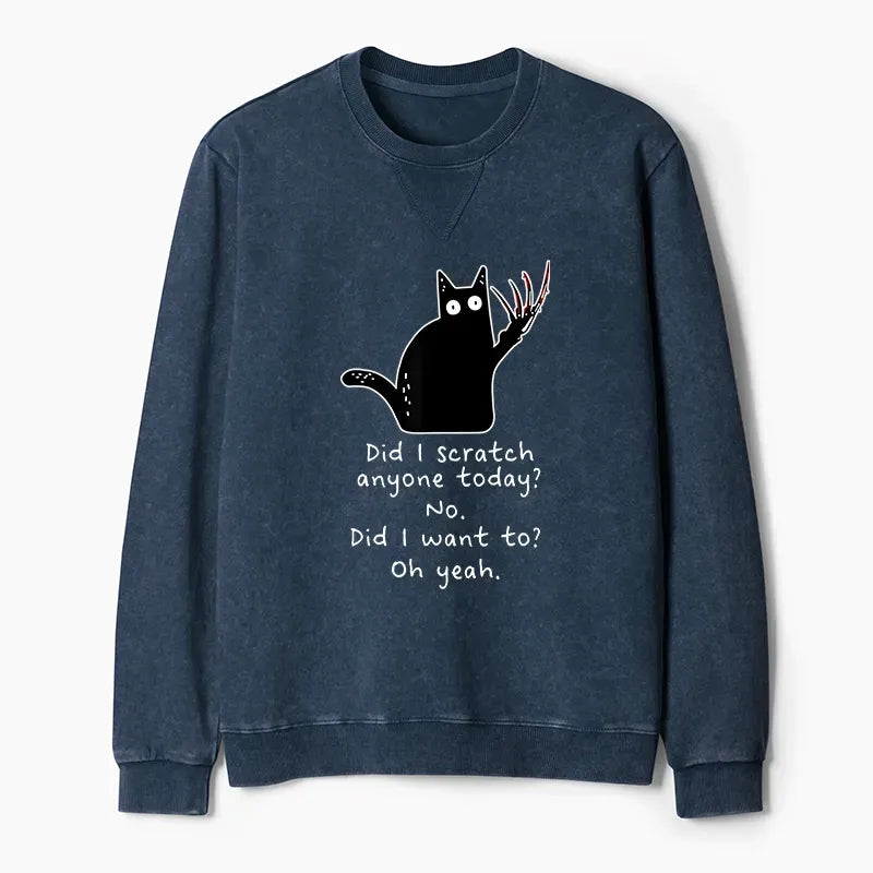 Unisex Washed Terry Sweatshirt with Cat Print