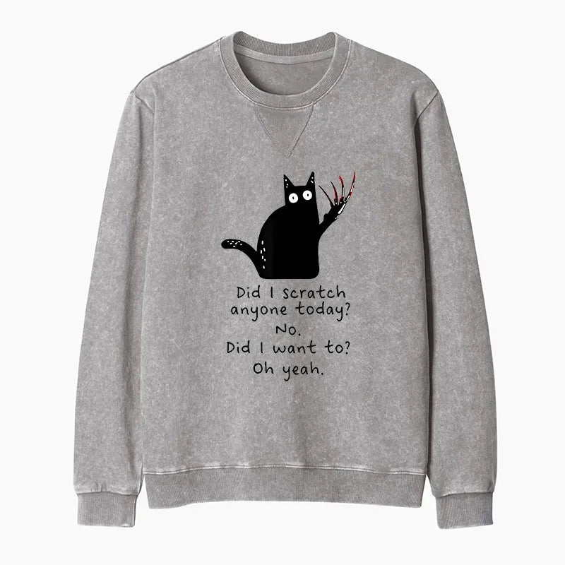Unisex Washed Terry Sweatshirt with Cat Print
