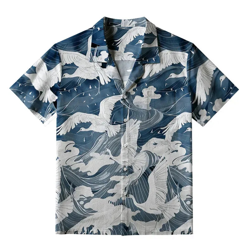 Japanese Ukiyo-e Crane Aloha Shirt