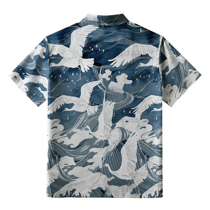 Japanese Ukiyo-e Crane Aloha Shirt