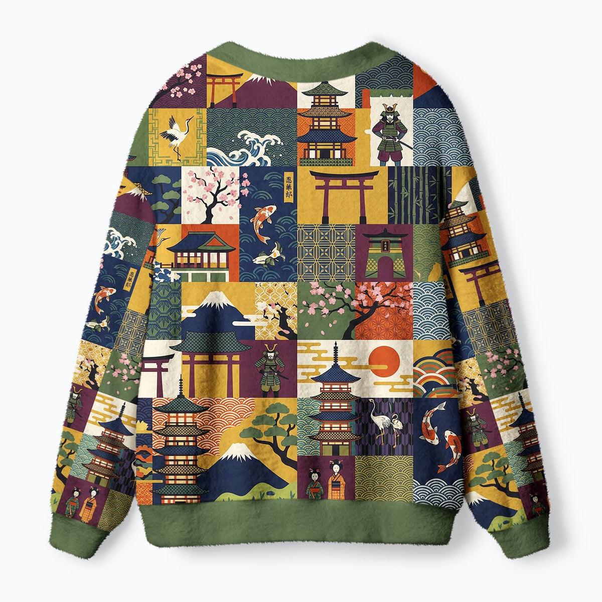 Kyoto-Lion Japanese Ukiyo-e Patchwork Ugly Cardigan Sweater