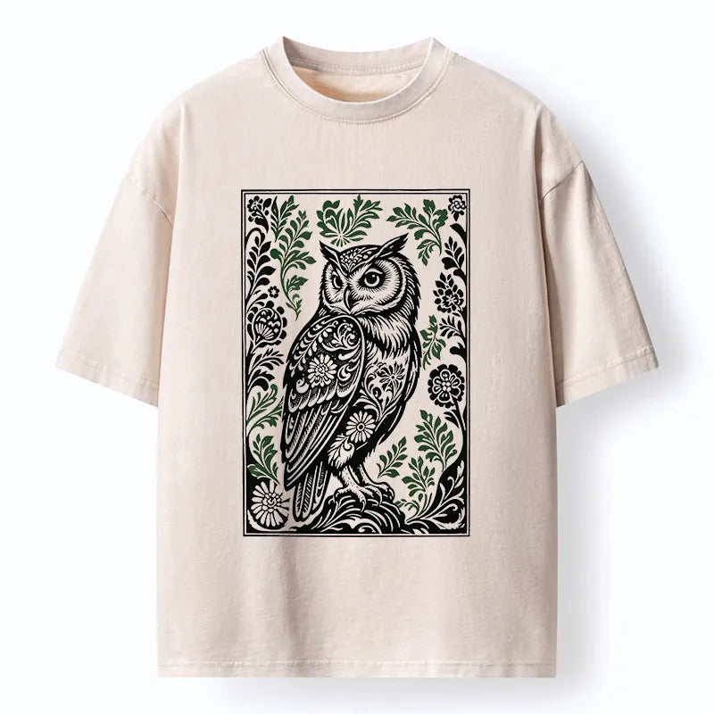 Kyoto-Lion Vintage Owl Art Washed T-Shirt