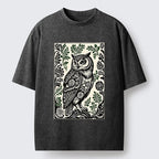 Kyoto-Lion Vintage Owl Art Washed T-Shirt