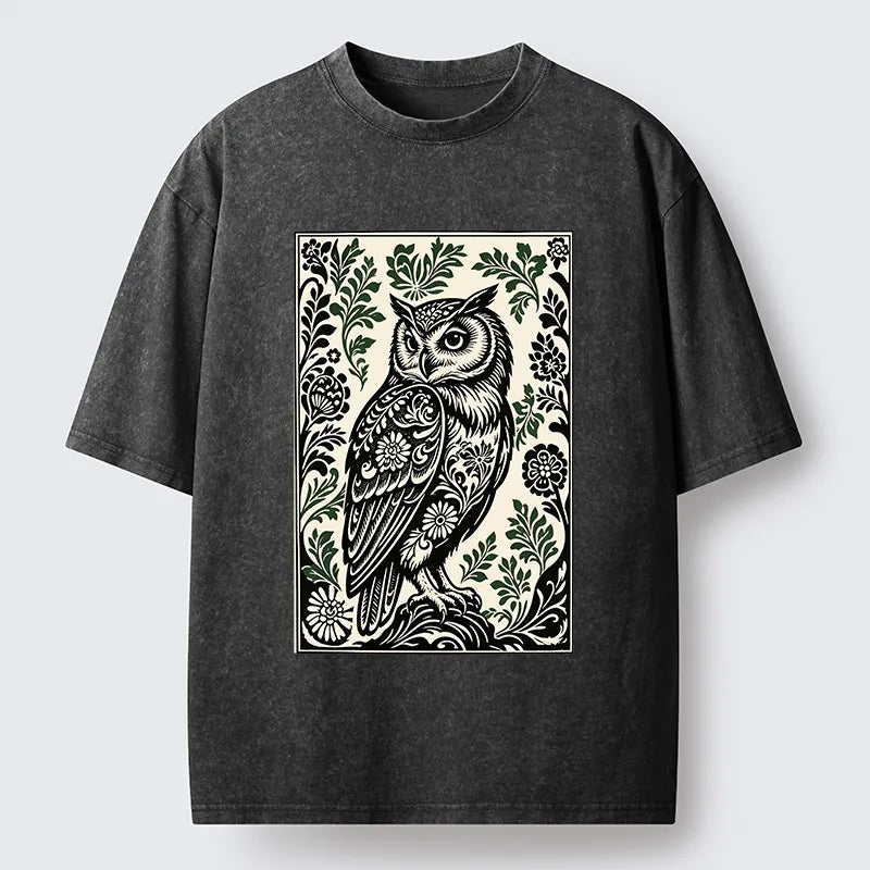 Kyoto-Lion Vintage Owl Art Washed T-Shirt