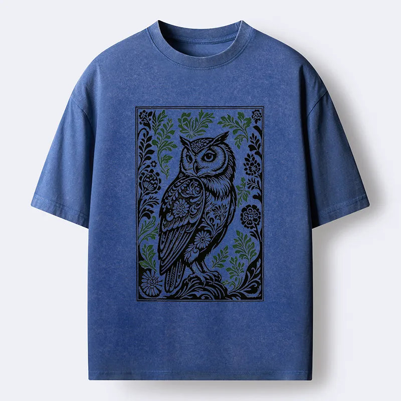 Kyoto-Lion Vintage Owl Art Washed T-Shirt
