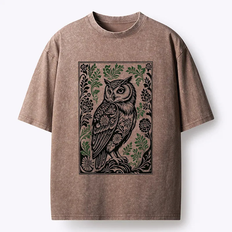 Kyoto-Lion Vintage Owl Art Washed T-Shirt