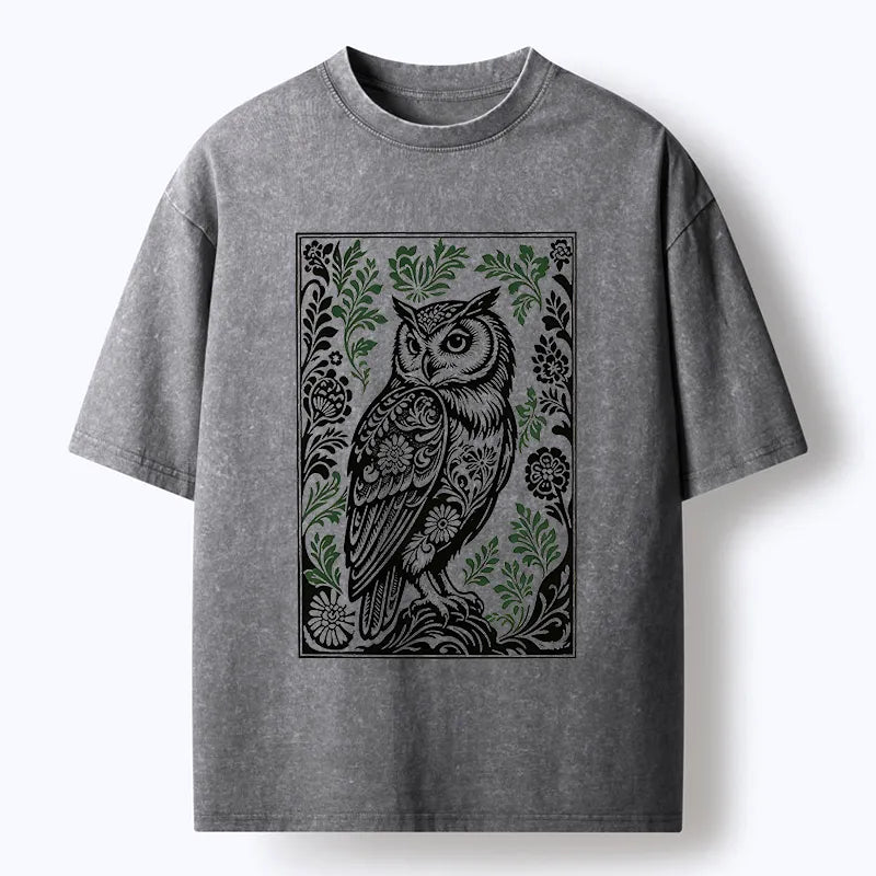 Kyoto-Lion Vintage Owl Art Washed T-Shirt