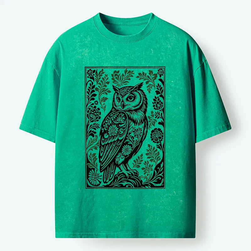 Kyoto-Lion Vintage Owl Art Washed T-Shirt