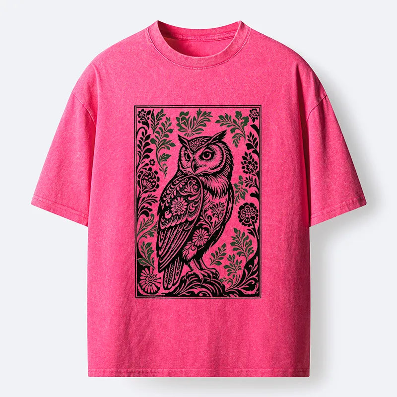 Kyoto-Lion Vintage Owl Art Washed T-Shirt