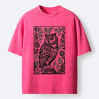 Kyoto-Lion Vintage Owl Art Washed T-Shirt