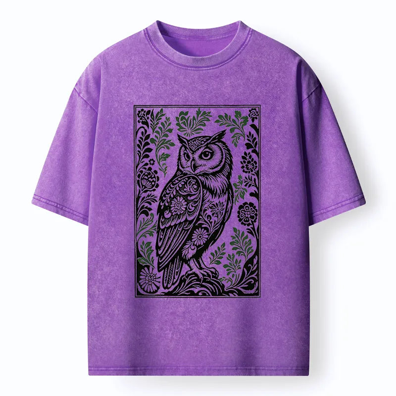 Kyoto-Lion Vintage Owl Art Washed T-Shirt