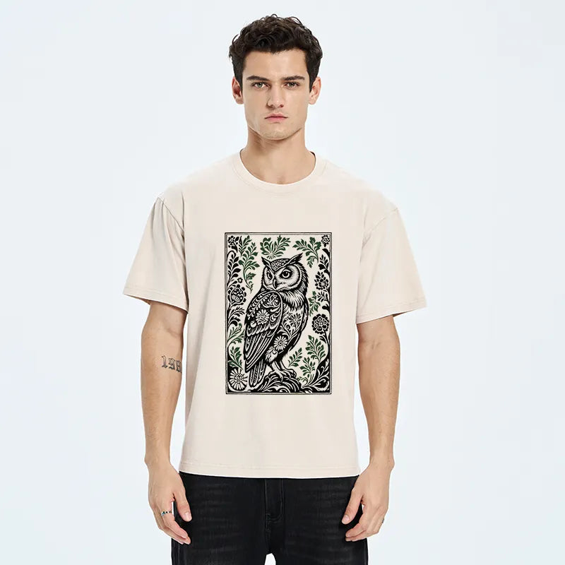 Kyoto-Lion Vintage Owl Art Washed T-Shirt
