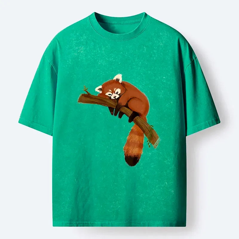 Kyoto-Lion Cute Red Panda Sleepy Time Washed T-Shirt