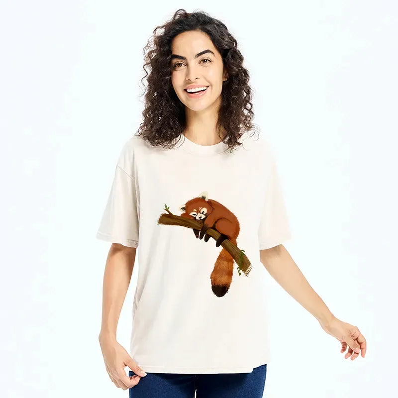 Kyoto-Lion Cute Red Panda Sleepy Time Washed T-Shirt