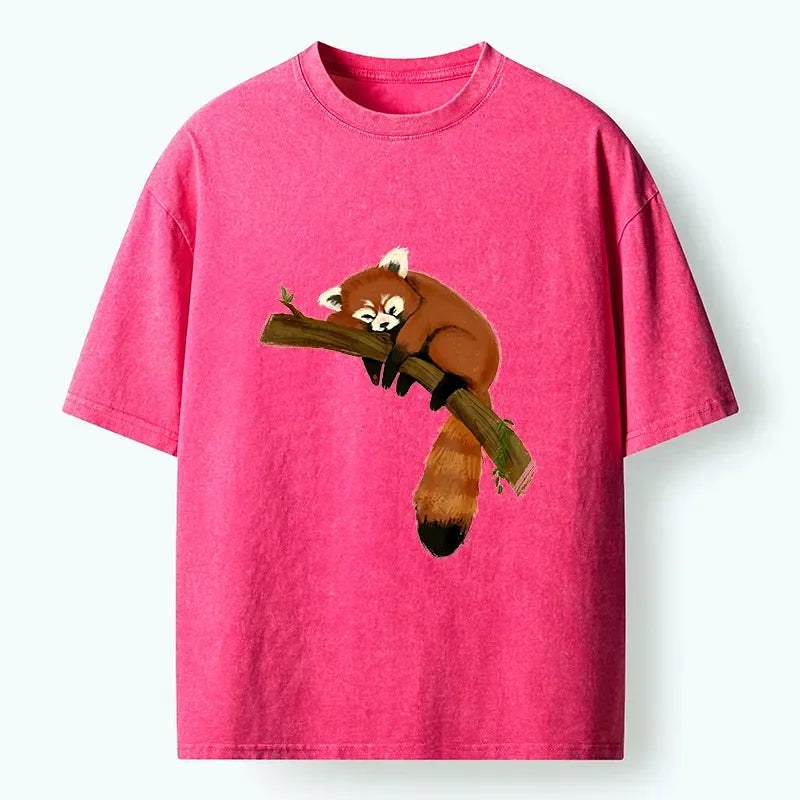 Kyoto-Lion Cute Red Panda Sleepy Time Washed T-Shirt