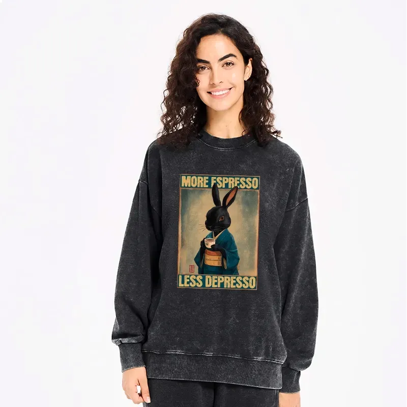 Japanese Rabbit Washed Sweatshirt for Streetwear