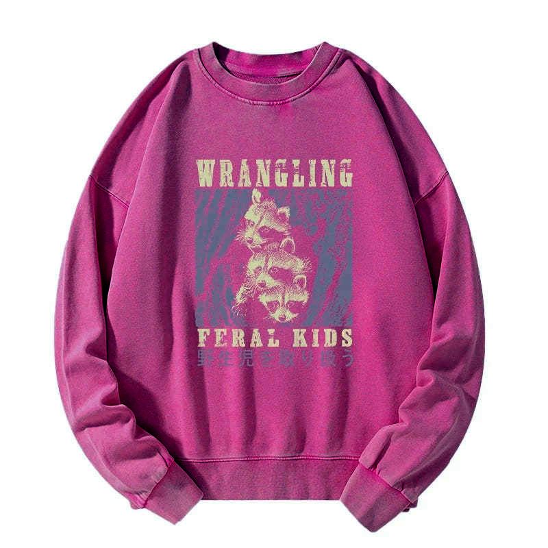 Kyoto-Lion Wrangling Feral Raccoon Kids Washed Sweatshirt