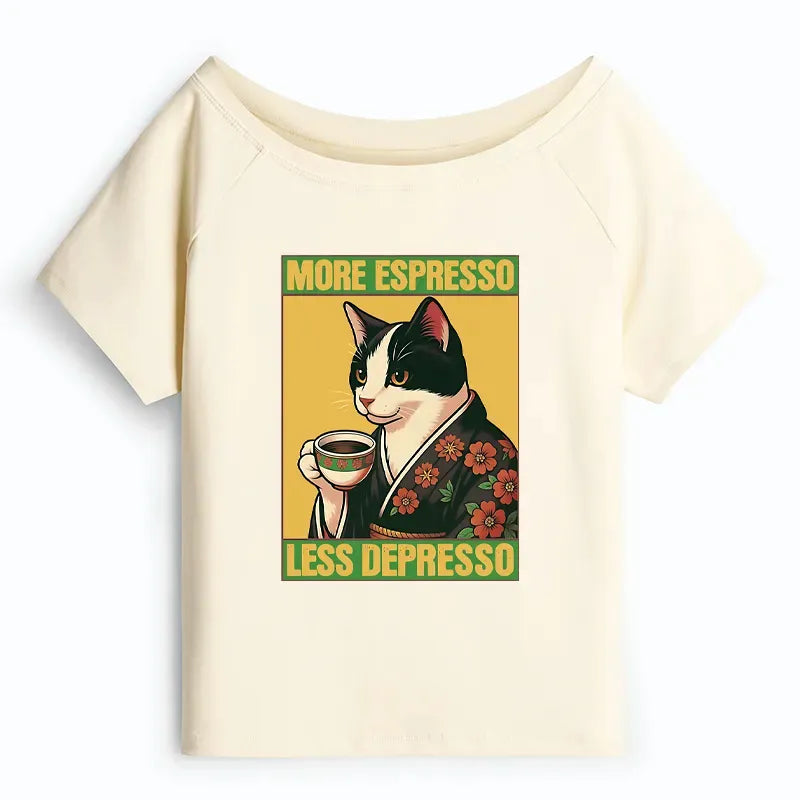 Japanese Cat Coffee T-Shirt for Women