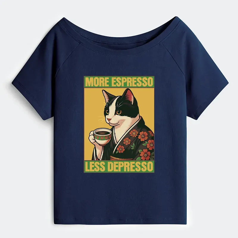 Japanese Cat Coffee T-Shirt for Women