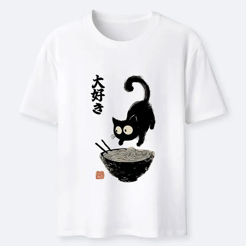 Ukiyo-e Cat Eating Ramen Vintage T-Shirt Gift Idea