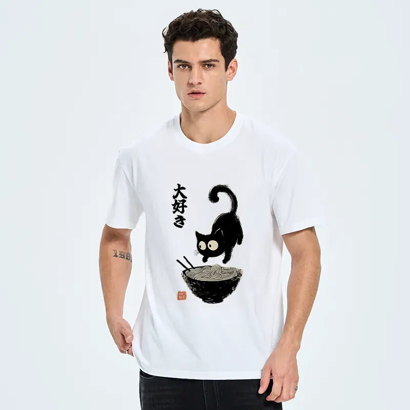 Kyoto-Lion Classic Cat Ramen T-Shirt on Sale