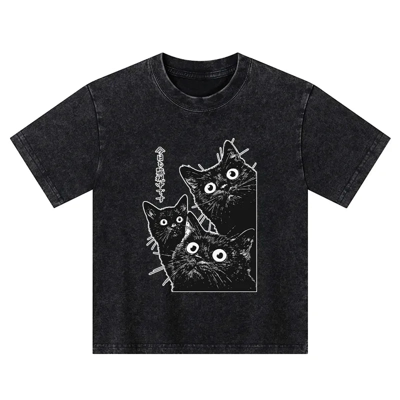 Washed kids tee with cats