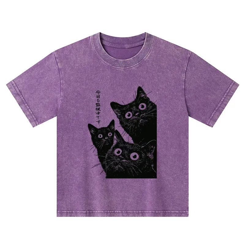 Washed kids tee with cats