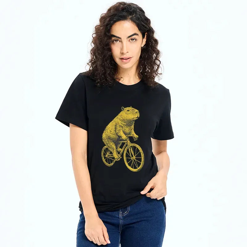 funny capybara bike t-shirt gift idea