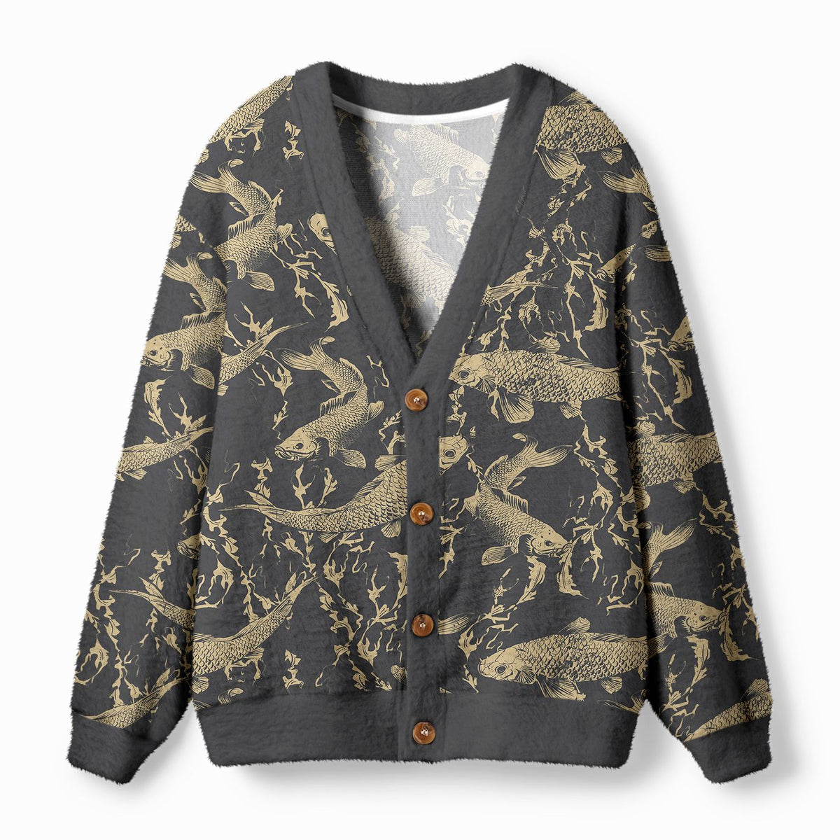 Kyoto-Lion Vintage Japanese Koi Ugly Cardigan Sweater