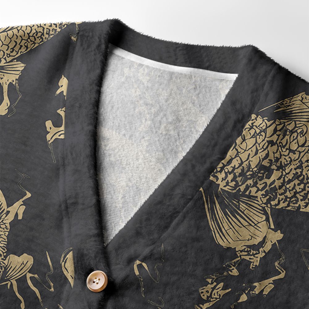 Kyoto-Lion Vintage Japanese Koi Ugly Cardigan Sweater