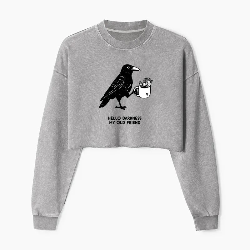 Funny Japanese Crow Crop Sweatshirt for Women