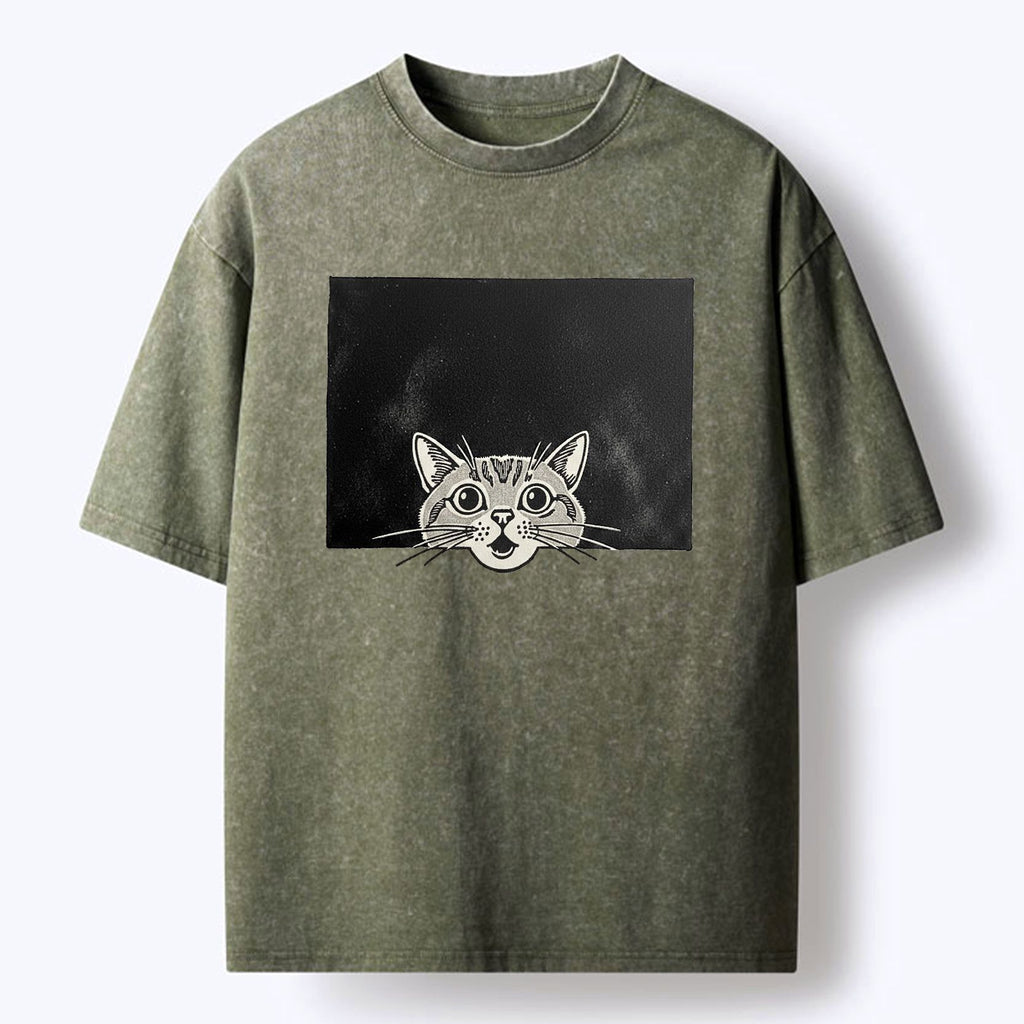 Kyoto-Lion The Surprised Cat Washed T-Shirt