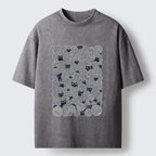 Kyoto-Lion Tiny Black Cats Hide In Yarn Balls Washed T-Shirt