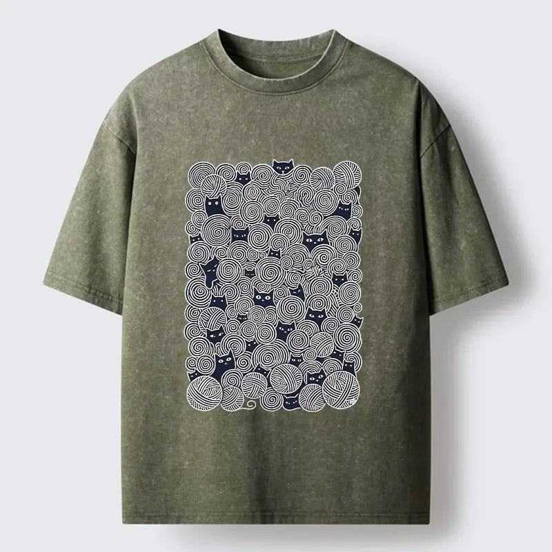 Black Cat Yarn T-Shirt for Casual